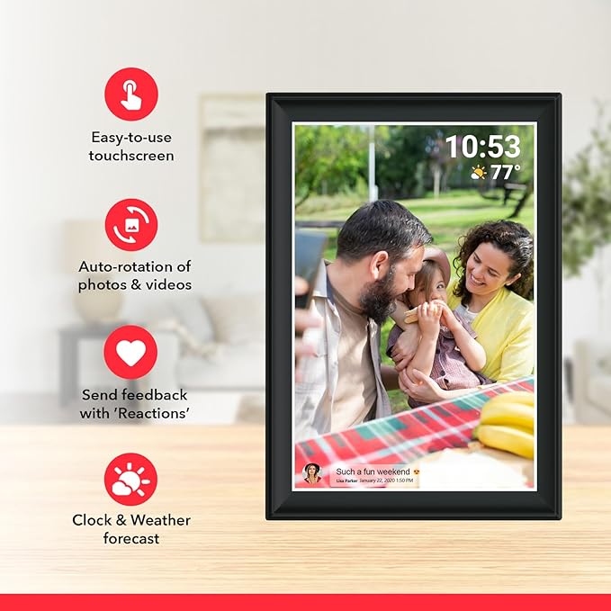 64GB FRAMEO 10.5 Inch Smart WiFi Digital Photo Frame 1920x1280 FHD IPS LCD Touch Screen, Auto-Rotate, 64GB Storage, Support SD Card & USB Drive, Share Moments Instantly via Frameo App from Anywhere