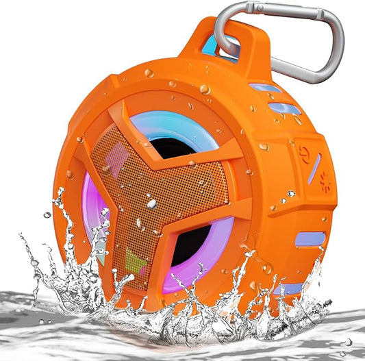 EBODA Bluetooth Shower Speaker, IPX7 Waterproof Portable Wireless Small Mini Speakers, Floating, 2000 mAh with RGB Light for Pool, Beach, Boat, Kayak Accessories, Gifts for Men and women -Orange