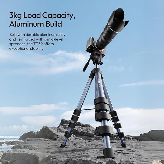 ULANZI TT39 Travel Tripod with Fluid Head, Lightweight Camera Stand for DSLR and Phone, Compact 61'' Tripod Mount with Phone Clip for Outdoor Vlogging and On-The-Go Shooting