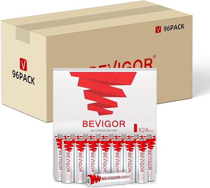 BEVIGOR Lithium Batteries AA, 96 Bulk Pack 1.5V High Performance Lithium Double A Battery for Trail Camera(Non-Rechargeable)
