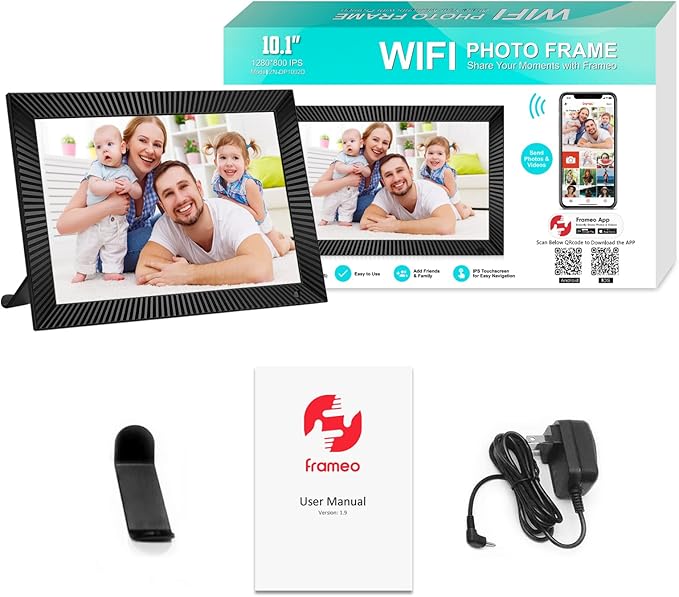 32GB FRAMEO 10.1 Inch Smart WiFi Digital Photo Frame 1280x800 IPS LCD Touch Screen, Auto-Rotate, Motion Sensor, Share Moments Instantly via Frameo App from Anywhere
