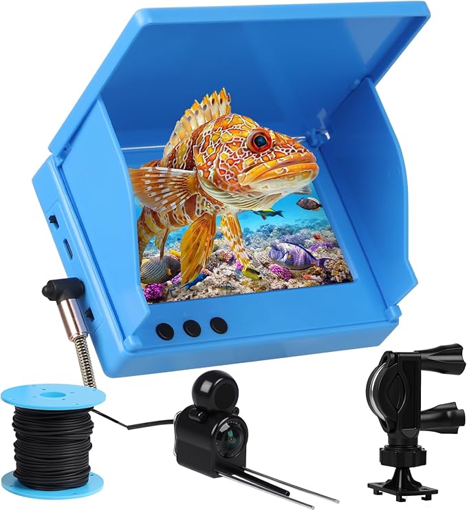 Underwater Fishing Camera, Fishing Camera with Infrared Night Vision Light and Upgraded HD Lens,Portable Fish Finder with 98ft Cable for Ice Lake Boat Kayak Fishing, Waterproof