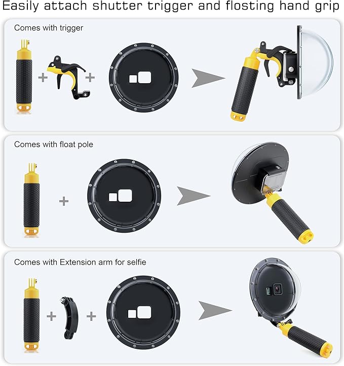 Dome Port for GoPro Hero 8 Black, Dome Port Lens with Waterproof Housing Case Shutter Trigger Floating Hand Grip for Hero 8 Black Snorkeling Diving Underwater Photography