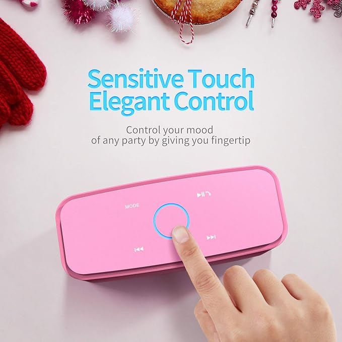 DOSS SoundBox Touch Wireless Bluetooth Speaker with 12W HD Sound and Bass, IPX5 Water-Resistant, 20H Playtime, Handsfree, Portable for Office, Home, Outdoor, Travel-Pink
