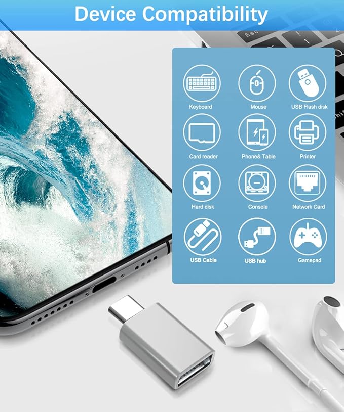 Basesailor USB to USB C Adapter with C Male to 3.0 Female Charger 4P,Thunderbolt 4 OTG Converter for MacBook,iWatch 9 10 11,iPhone 17 16 15 14 13 Plus Pro Max Mini,Galaxy S24 S23 S22,iPad Air,AirPods