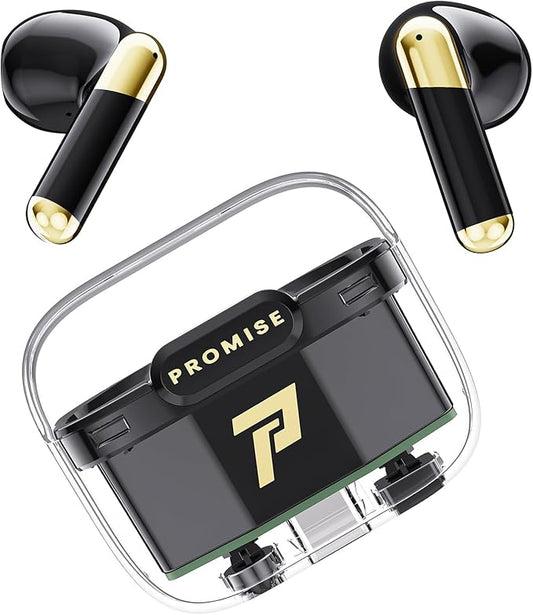 Promise Wireless Earbuds Bluetooth5.3 Earphones,40Hrs Play, ENC Noise Cancelling Mic,13mm Deep Bass,Remote Control for TikTok,YouTube Shorts Like,Smart Phone Laptop Computer Sports Headphones(Black)