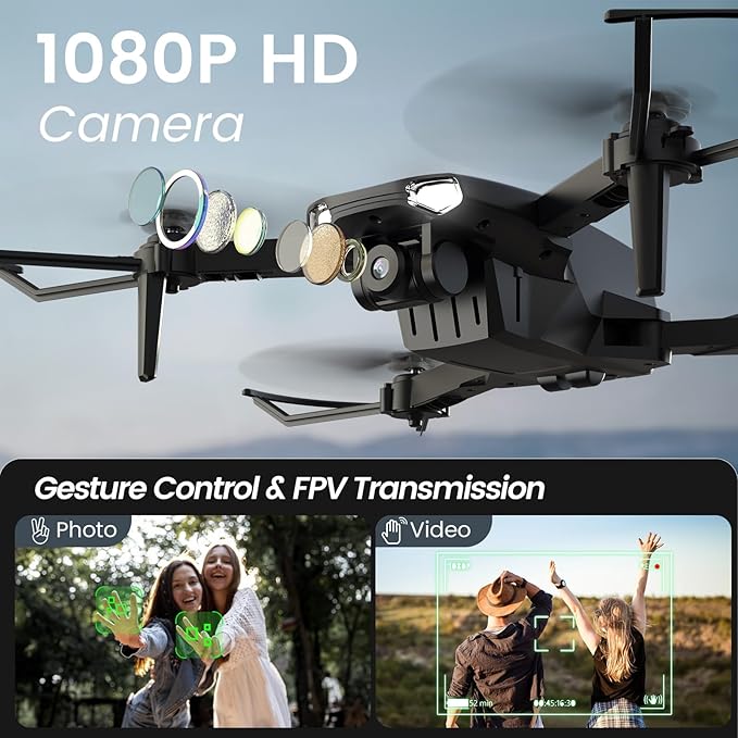 Drone with Camera for Kids Adults, WF11 1080P HD Mini Drones with FPV Transmission Foldable RC Quadcopters for Beginners, One-Key Start, Headless Mode, 360° Flip, 22 Mins Flight Time