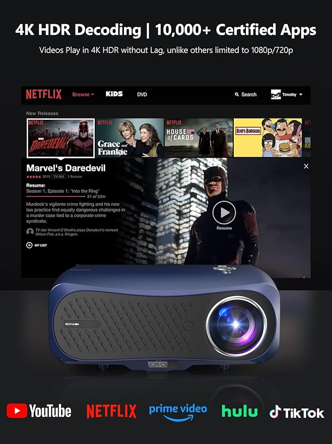 WiFi Bluetooth Smart Home Theater Projector 4K Ultra HD LED High Lumens 1700 ANSI Daytime Movie Gaming Video Proyector HDR10+ Android TV with Apps,Dolby Audio,Auto Focus,HDMI ARC for Ceiling/Room