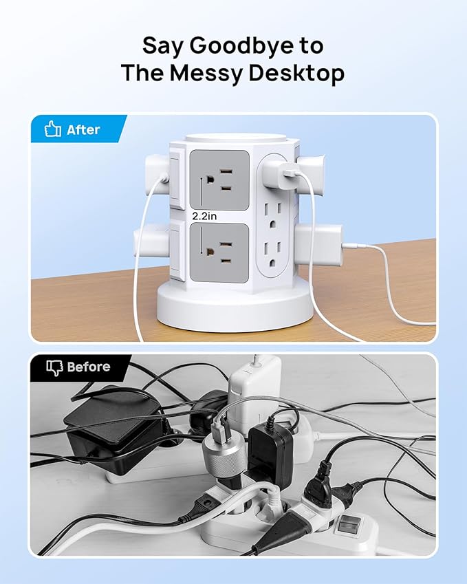 TROND Tower Surge Protector Power Strip with 14 Widely Spaced Outlets, 4 USB Ports(2 USB C), 2100J Surge Protection, 6 Feet Extension Cord with Multiple Outlets, Office Desk Supplies, Dorm Essentials