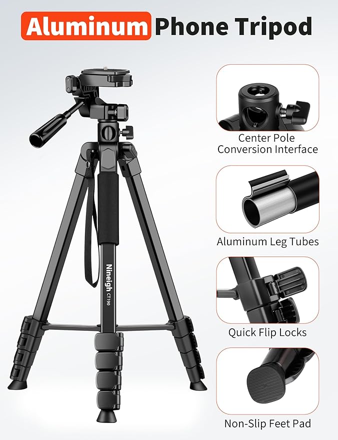 75" Phone Tripod Stand, Overhead Tripod for iPhone with Remote, Portable Horizontal Mount for Video, Live Streaming & Vlogging, Compatible with iPhone Camera