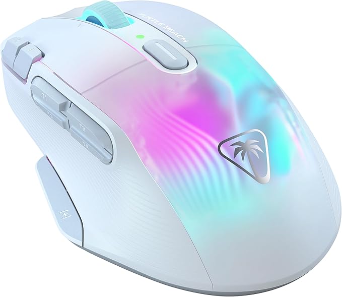 Turtle Beach Kone XP Air Wireless Customizable Ergonomic RGB Gaming Mouse, Bluetooth, 19K DPI Optical Sensor, 100-hour Battery & Charging Dock, 29 Programmable Inputs & RGB Lighting, 4D Wheel – White