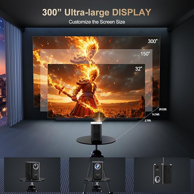 [Electric Focus] Projector with WiFi and Bluetooth, Native 1080P 15,000 Lumens 4K Supported, Agreago Outdoor Movie Projector for Home Theater UP to 300", for iOS/Android/TV Stick/HDMI/USB