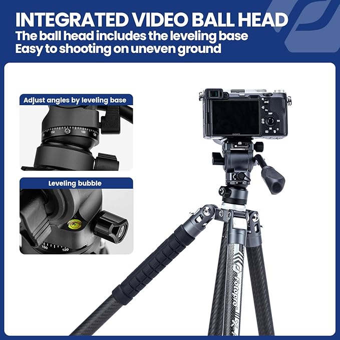 Fotopro Carbon Fiber Tripod 2.3lbs Ultralight 62 Inch Portable Travel Video Tripod for Camera DSLR Load up to 22lbs X-Aircross 3 Video Grey