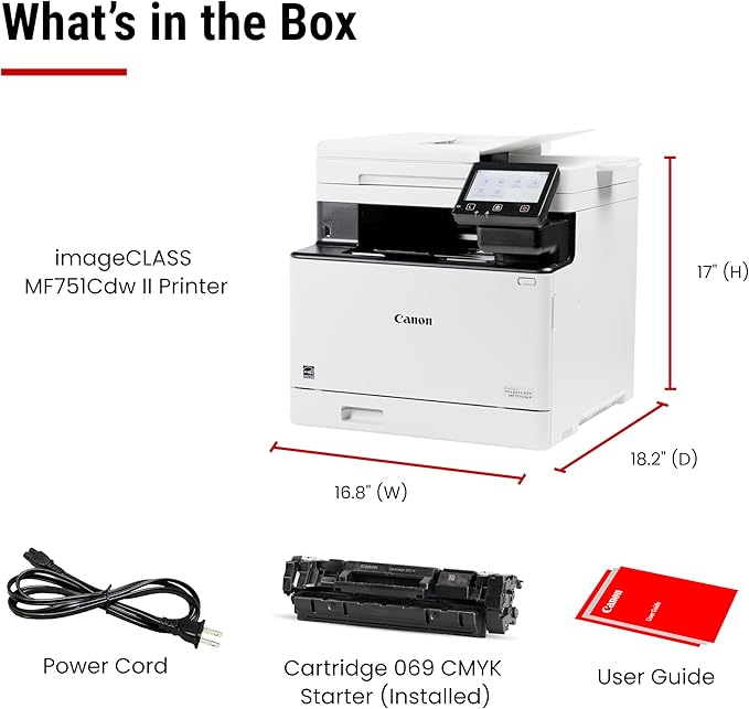 Canon Color imageCLASS MF751Cdw II - Wireless Duplex Laser Printer, Multifunction with Copier, Scanner, Automatic Document Feeder, 3 Year Limited Warranty, 35 PPM