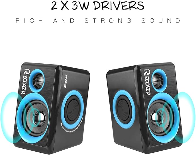 RECCAZR SP2040 Surround Computer Speakers with Deep Bass USB Wired Powered Multimedia Speaker for PC/Laptops/Smart Phone Built-in 4 Loudspeaker Diaphragm(Blue)