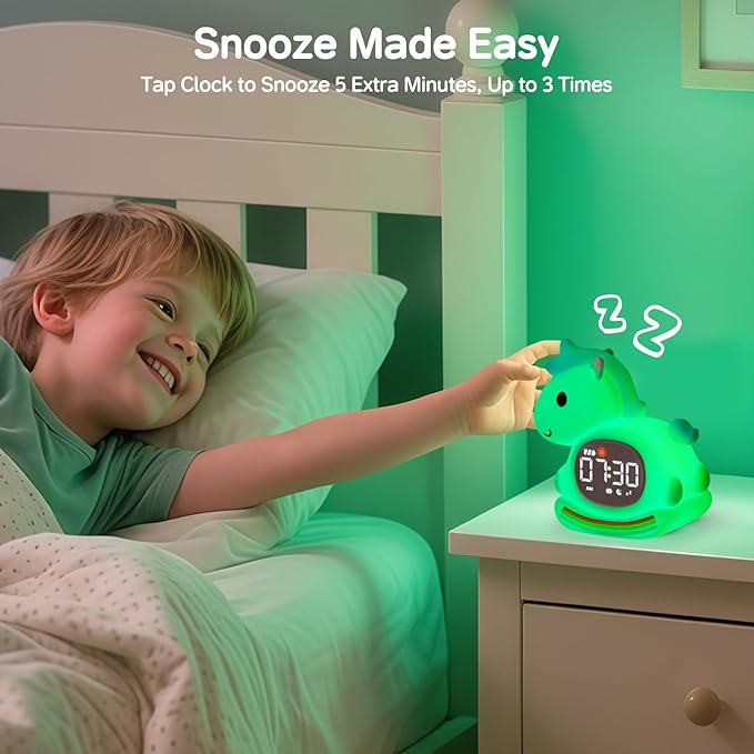 Alarm Clock for Kids with Night Light, Sleep Training Clock Time to Wake Clock, Rechargeable Silicone Light for Bedroom, Perfect Sleep Companion for Boys Girls, Blue Pony