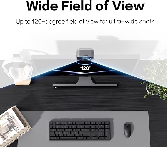 4K USB Video Conference Camera - 120° Wide Angle, Auto Framing Webcam for Mac PC Meetings, 1/2.3" CMOS Sensor Noise Reduction, USB Type-C Connect Laptop PC, Certified for Microsoft Teams