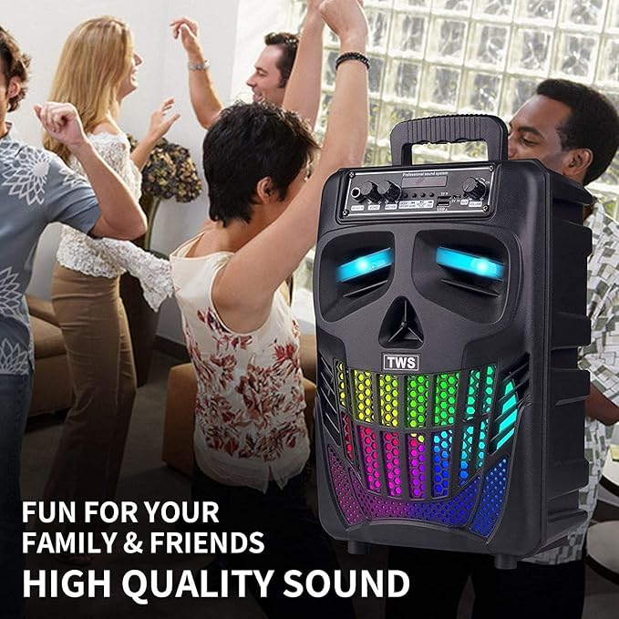 Portable Bluetooth Speaker with Subwoofer Wireless Speakers Outdoor/Indoor Big Support Remote Control FM Radio TF Card LED Lights MP3 Player Party for Home Camping iPhone Computer PC (B-S08)