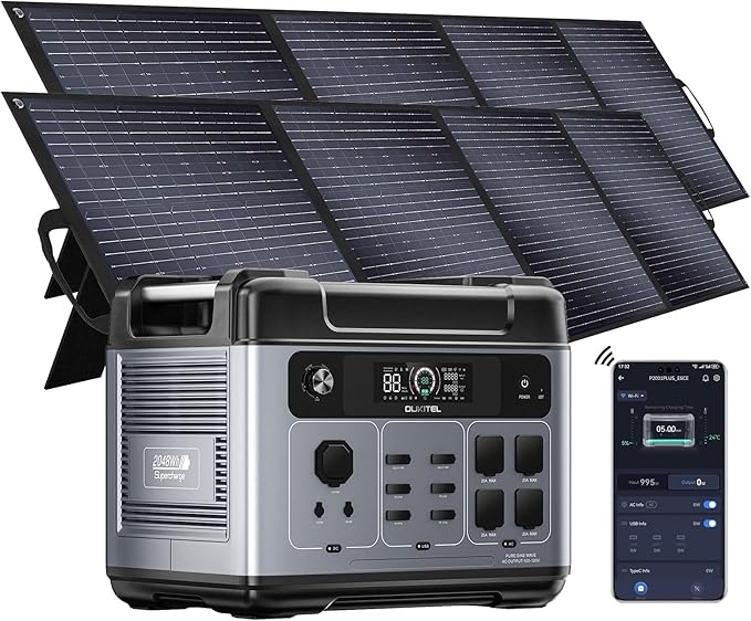 OUKITEL P2001 Plus 2400W/2048Wh Solar power station,2400W Solar Generator with 2x200W Solar Panels, 1800W Super Fast Charging, Emergency Power Station for Home, Camping, Outdoor Battery Backup