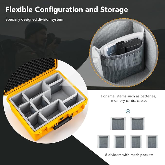 Lykus PVC1 Waterproof Hard Camera Case with Padded Dividers for Cameras, Lenses, Dual DJI Mavic/Air/Mini/Flip drones