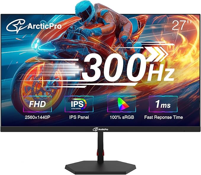 27 inch 300Hz 240Hz Gaming Monitor, FHD 1080p, 1ms, PC Monitor Gaming, IPS, Adaptive sync, PC Computer Monitor, sRGB 125%, Ultra Slim, DP x2, HDMI x2, VESA Support, with DP cable up to 300Hz