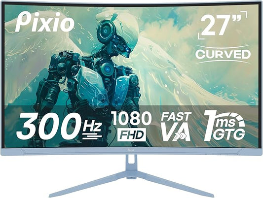 Pixio PXC279 Wave Blue 27 inch 300Hz Refresh Rate FHD 1080p Resolution 1650R Curved Fast VA Panel 1ms GTG Response Time Adaptive Sync HDR Curved Gaming Monitor