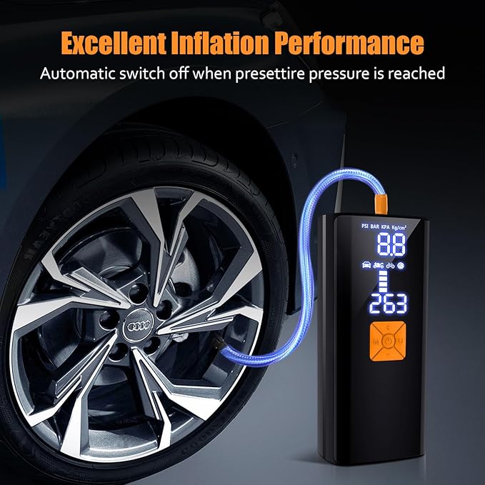 Tire Inflator Portable Air Compressor,150PSI Cordless Electric Air Pump for Car,Motorcycle,Bike Tires,Basketball & Sports Balls,with LED Light,Digital Pressure Gauge