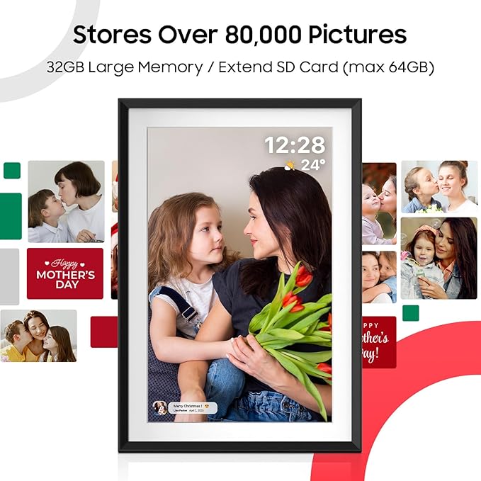 ApoloSign Digital Picture Frame 10.1 inch, Frameo Digital Photo Frame, WiFi Electronic Frame with 32GB Storage, 1280x800 HD IPS Touch Screen, Auto-Rotate, Slideshow, Share Photos/Videos Instantly