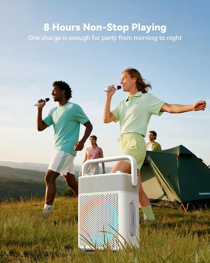 Portable Bluetooth Speaker with Light, Waterproof Karaoke Machine for Adults & Kids, Loud Sound and Deep Bass, Up to 8H Playtime, Support Bluetooth/AUX/USB for Home, Party, Outdoor and Travel