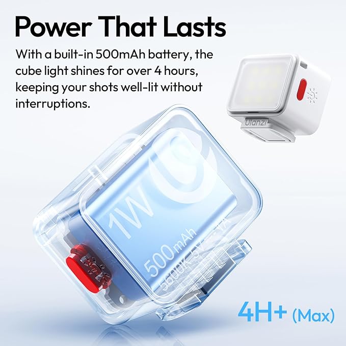 ULANZI DG01 Mini Cube Phone Light Portable LED Camera Light for DJI OSMO Pocket 3 Action Camera Sony zv-e 10 Canon r550,Support Magnetic Attraction & Type-C Charging for ULANZI JJ02 Tripod(White)