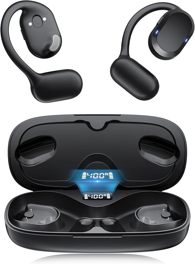 Open Ear Headphones, Open Ear Earbuds, IPX7 Waterproof, Bluetooth 5.3 True Wireless Sports Over Ear Earbuds with Earhooks, Built-in Mic, Crystal-Clear Calls for Running Workout Cycling Driving
