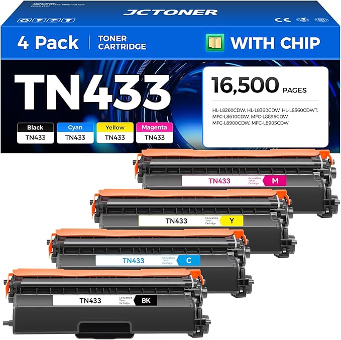 TN433 Toner Cartridge Set 4-Pack Replacement Compatible for Brother TN-433 TN431 TN436 MFC-L8900CDW MFC-L8690CDW HL-L8360CDW HL-L8260CDW MFC-L8610CDW MFC-L8905CDW MFC-L9570CDW HL-L8360CDWT Printer Ink