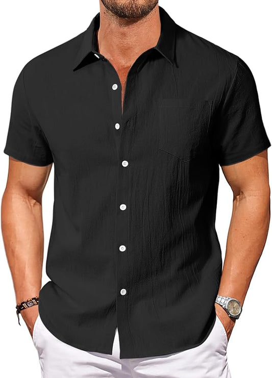 Vssjavun Mens Short Sleeve Button Down Shirts Casual Cotton Shirt Summer Beach Tops with Pocket