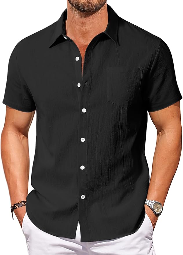Vssjavun Mens Short Sleeve Button Down Shirts Casual Cotton Shirt Summer Beach Tops with Pocket
