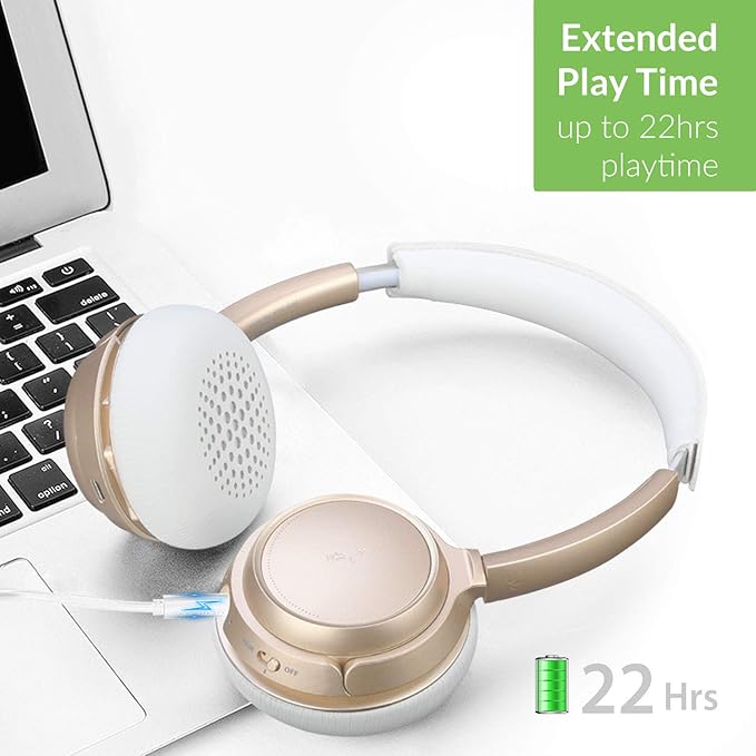 Avantree AH6B - Bluetooth On Ear Headphones with Detachable Mic for Work in Office or at Home, Premium Sound, Soft Padding, Lightweight, Wireless & Wired Headset for Phone PC Laptop, Champaign Gold