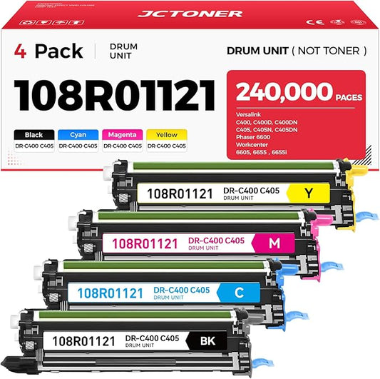 C400 C405 Drum Unit 108R01121 Imaging Drum（Black Cyan Magenta Yellow 4-Pack） Replacement for Xerox Versalink C400 C400D C400DN C405 C405N C405DN Phaser 6600 Workcenter 6605 6655 6655i Color Printer