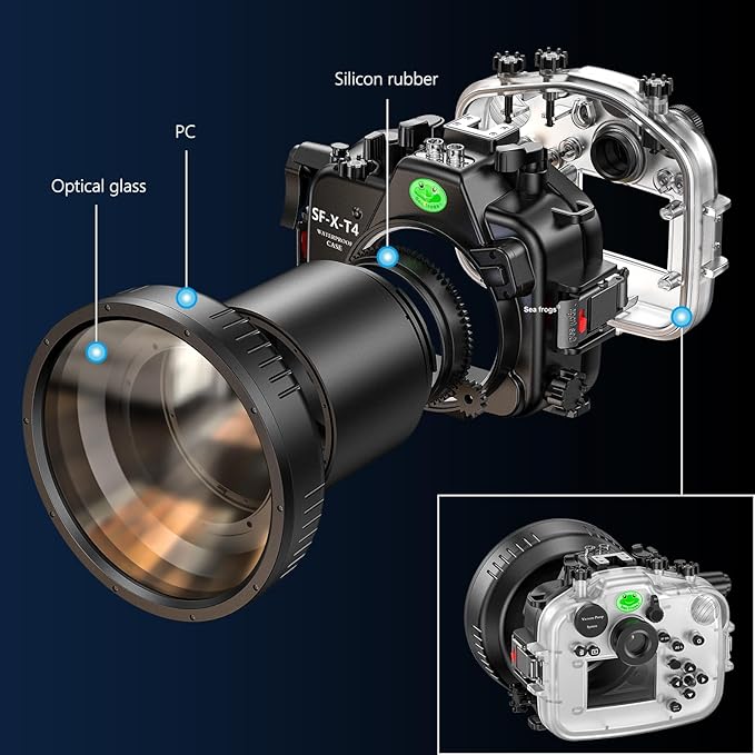 Sea frogs Waterproof Camera Housing Compatible with Fujifilm X-T4 16-50MM 18-55MM IPX8 40m/130ft Maximum Diving Depth Underwater Camera Case for Diving, Surfing, Rowing, Skiing