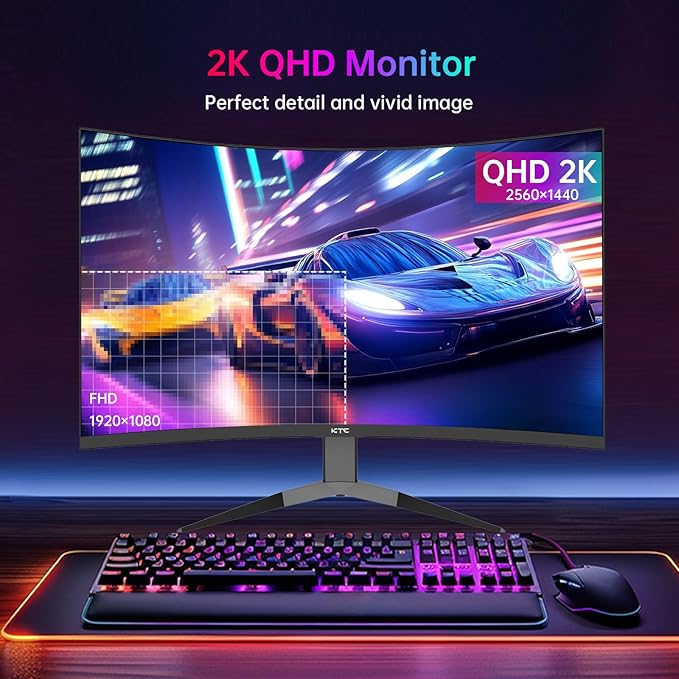 KTC 32 Inch 240Hz Curved Gaming Monitor, 2K 1440P Computer PC Monitor with 1000R 1ms Frameless, Adaptive Sync,122% sRGB, HDMI, DisplayPort, Tilt Adjustable, H32S25E