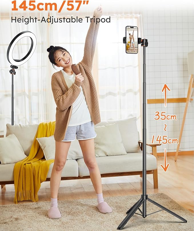 VRIG 57" Extendable Phone Tripod & Camera Tripod,3in1 Selfie Stick with Wireless Remote Shutter,360° Ball Head Cold Shoe Cell Phone Stand for iPhone/Gopro/Nikon Canon Camera