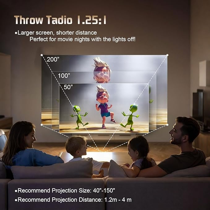 [Built-in Apps/Electric Focus/400 ANSI] 360 Mini Portable Projector, Wifi 6, Bluetooth, Smart Movie Projector for Bedroom, Support 4K Proyector Portátil, Auto Keystone, Compatible with TV Stick