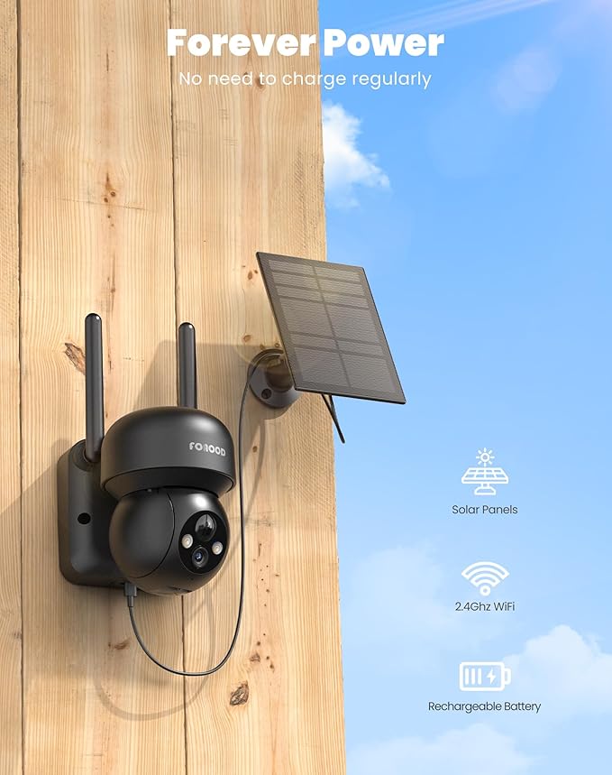 Solar Security Cameras Wireless Outdoor - Battery Power Cameras for Home Security Wifi Cameras Outside Surveillance Camera PTZ 360° Camera System with Floodlight Color Night Vision Motion Sensor Alarm