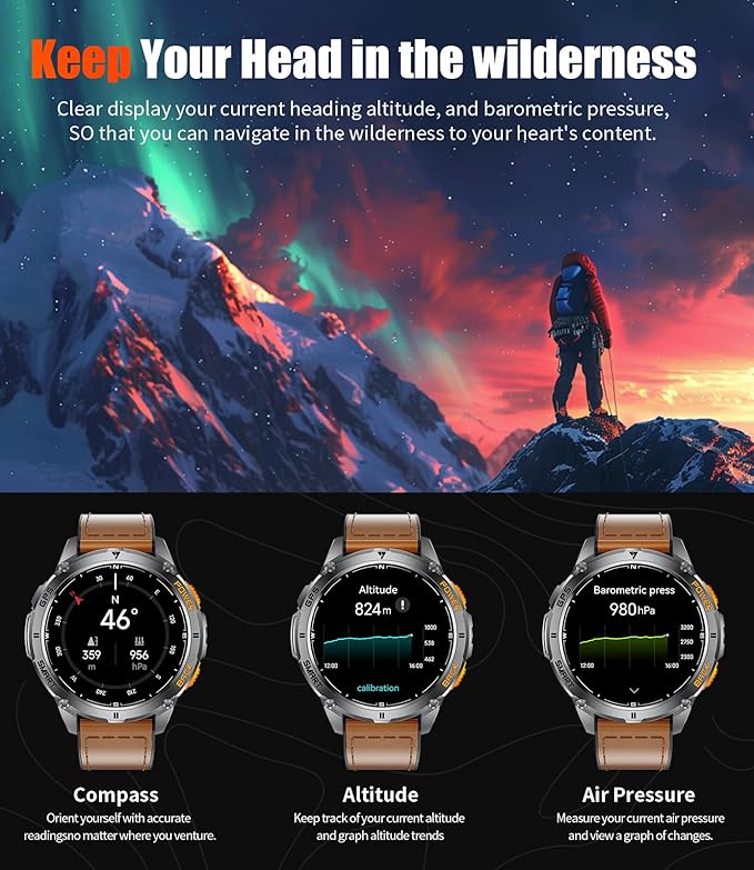 LIGE GPS Smart Watch for Men, Compass/LED Flashlight/1.43" AMOLED Smartwatch, IP68 Waterproof/Swim Mode/Pedometer/170+ Sports Mode Fitness Tracker, Men's Smart Watches for Android iPhone Compatible
