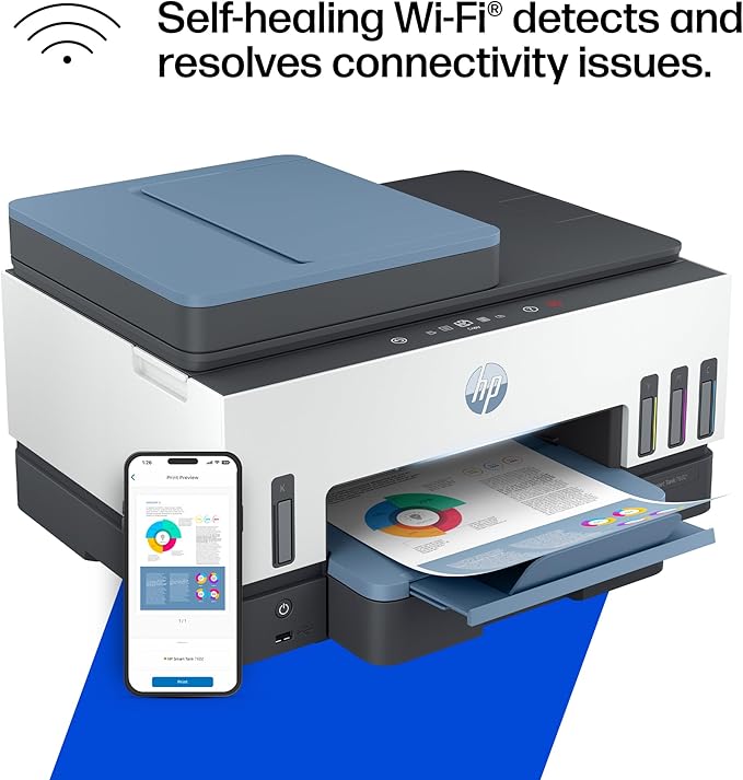 HP Smart Tank 7602 Wireless All-in-One Ink Tank Printer, Scanner, Copier with 2 years of ink included, Best-for-home office, Refillable, AI-enabled (28B98A)