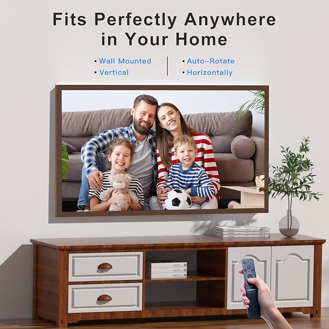 Extra-Large Digital Picture Frame 32"-Wood-Frame - Dual-WiFi 1920x1080 FHD IPS Load Photo Video from Phone via APP Email, Wall Mounted for Home Decoration Wood Grain Design, Gifts for Mom Dad Family