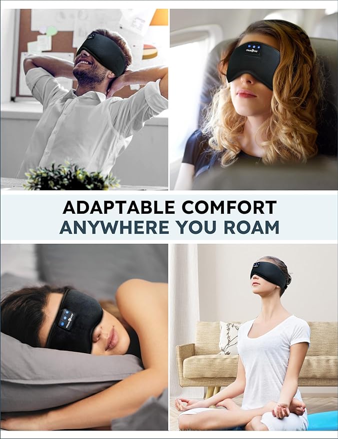 MUSICOZY Sleep Headphones, Bluetooth 5.4 Sleep Mask Headband Headphones Sleeping Eye Mask, Wireless Music Earbuds Earphones with HD Stereo Speakers for Side Sleepers, Cool Gadgets Unique Gift