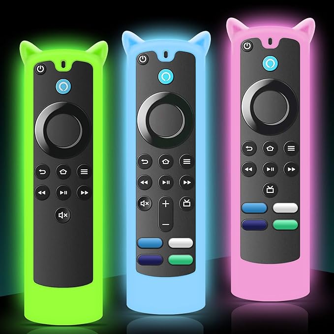 3 Packs Silicone Remote Cover Case Glow in The Dark, Anti-Slip Silicone Protective Case with Lanyard(Green & Blue & Pink)