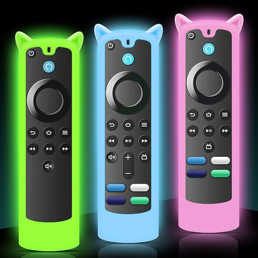 3 Packs Silicone Remote Cover Case Glow in The Dark, Anti-Slip Silicone Protective Case with Lanyard(Green & Blue & Pink)