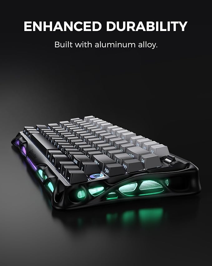 GravaStar Mercury K1 75% Wireless Mechanical Gaming Keyboard, Aluminum Alloy, Gasket Compact Custom Keyboard Hot-Swap Socket, Linear Switches, RGB Backlit - Gradient Black