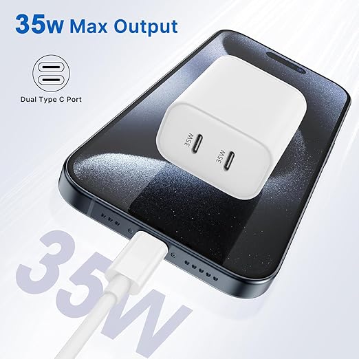 USB C Wall Fast Charger Block,35W 2-Port Type C Charger Fast Charging Block PD Power Charger Adapter+QC 3.0 USB Multiport Charger Brick for Apple iPhone 17/16/15/14/13 Pro Max,iPad,Galaxy S25/24-2Pack