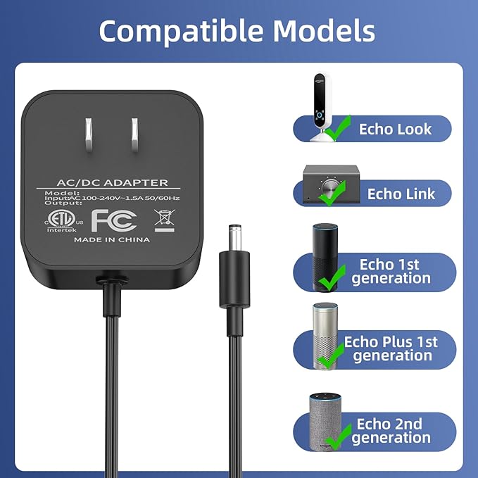 21W Power Adapter for Amazon Echo (1st & 2nd Generation) Echo Show (1st Gen) Echo Plus (1st Gen) Fire TV (2nd Gen) Echo Look Echo Link AC DC Adapter Supply